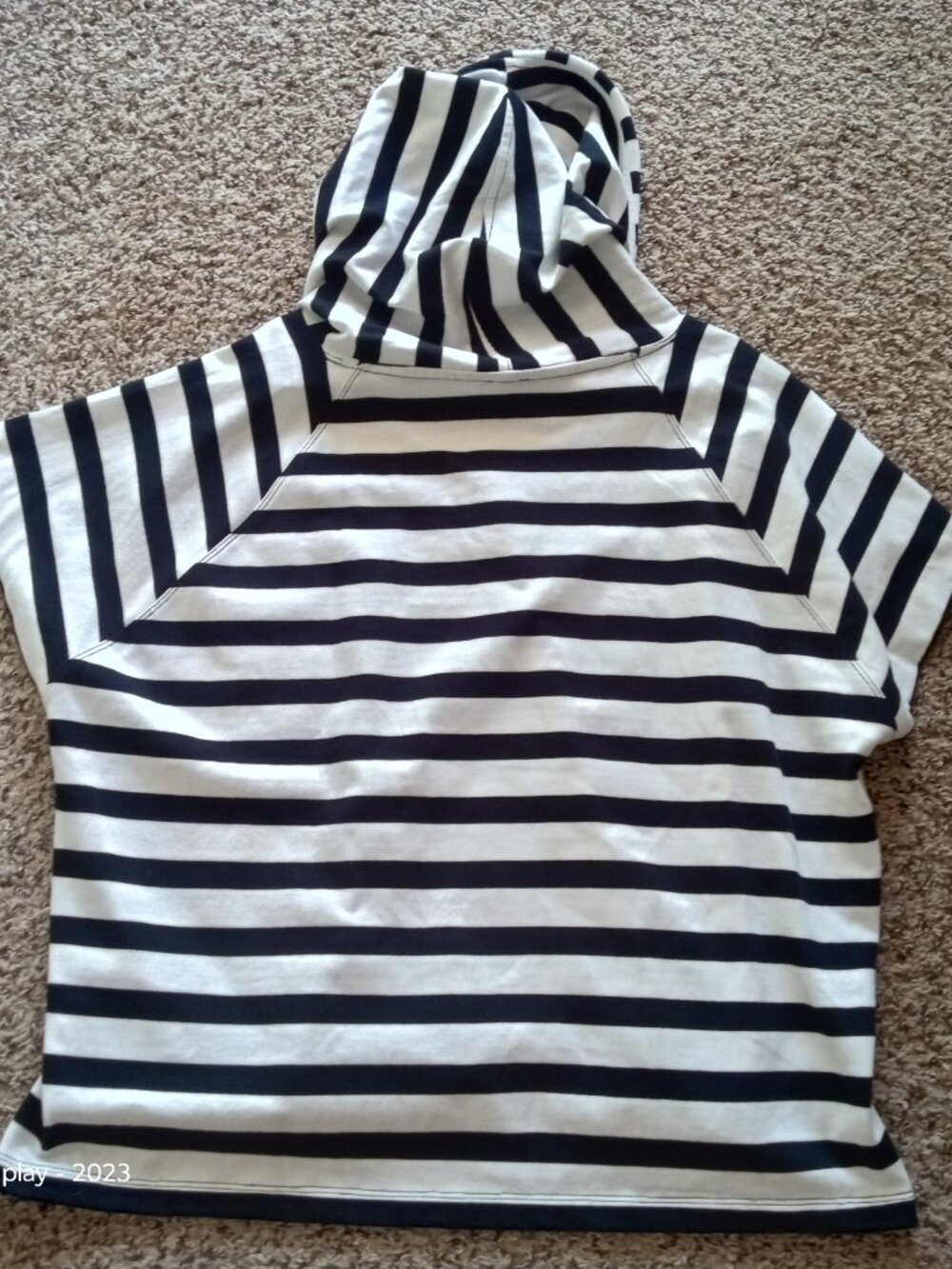 Anthropologie Maeve Boxy Striped Short-Sleeve Hoodie White Black Size XL - Picture 5 of 6